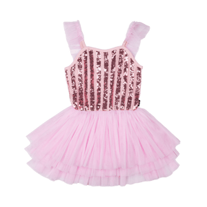 PINK STRIPE SEQUIN TULLE LEOTARD DRESS