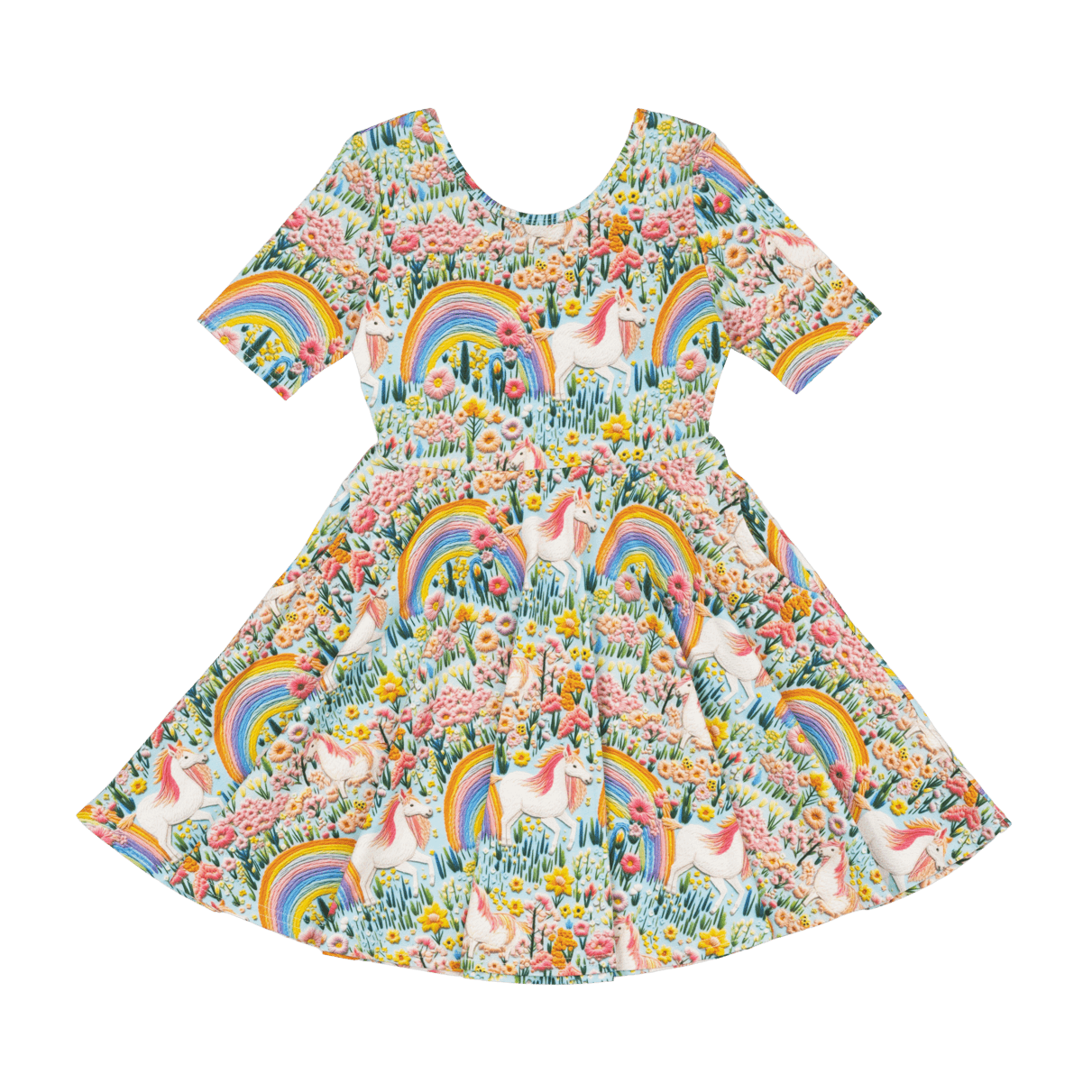 EMBROIDERED UNICORNS MABEL WAISTED DRESS