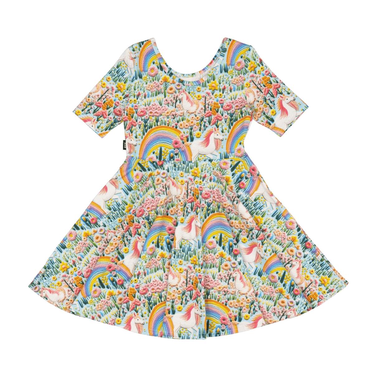 EMBROIDERED UNICORNS MABEL WAISTED DRESS