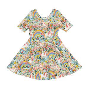 EMBROIDERED UNICORNS MABEL WAISTED DRESS