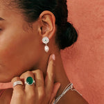 Load image into Gallery viewer, MURKANI - Wandering Soul Green Onyx &amp; Pearl Earrings - Silver
