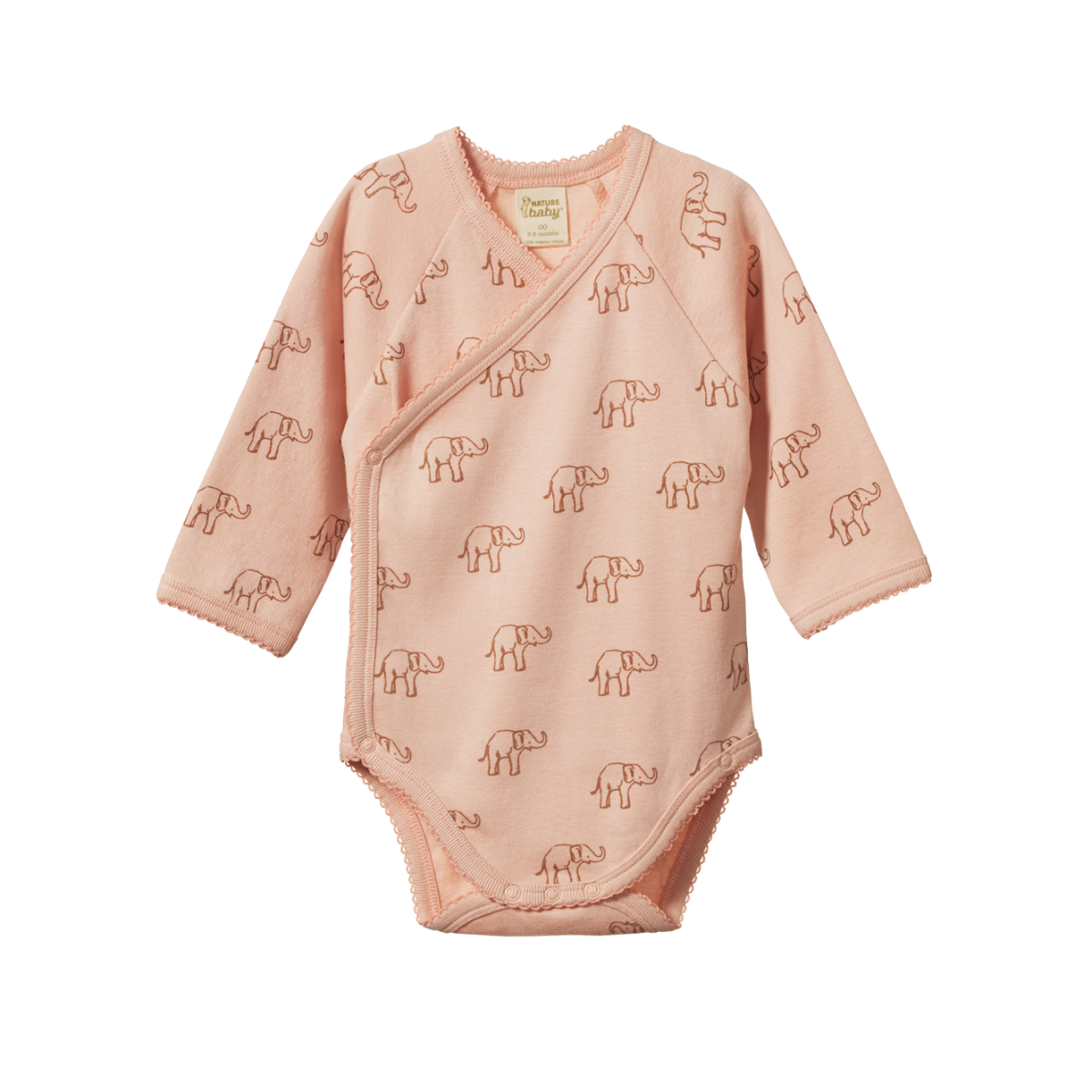 Nature Baby - Kimono body suit l/s Elephant rose dust print