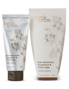 Myrtle & Moss - Hand Cream: Rose Geranium, Grapefruit & Clary Sage 75ml