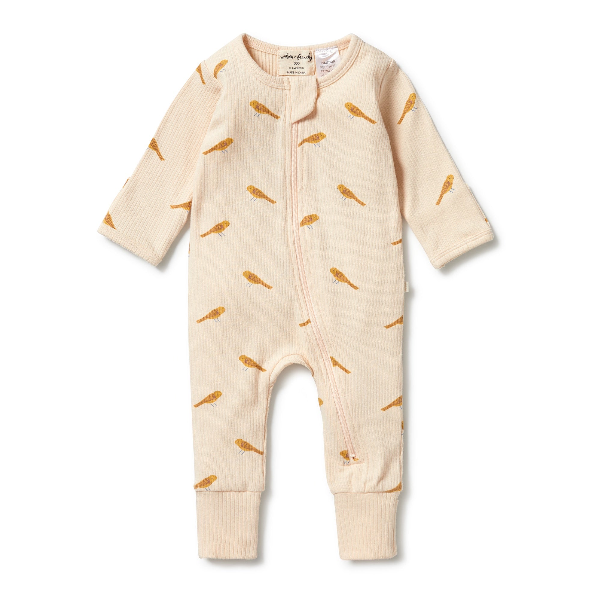 WILSON & FRENCHY -  Organic Zipsuit with Feet - Birdy Floral
